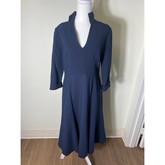 Black Halo Navy A Line 3/4 Sleeve V Neck Maxi Dress Size 12 - Picture 1 of 6